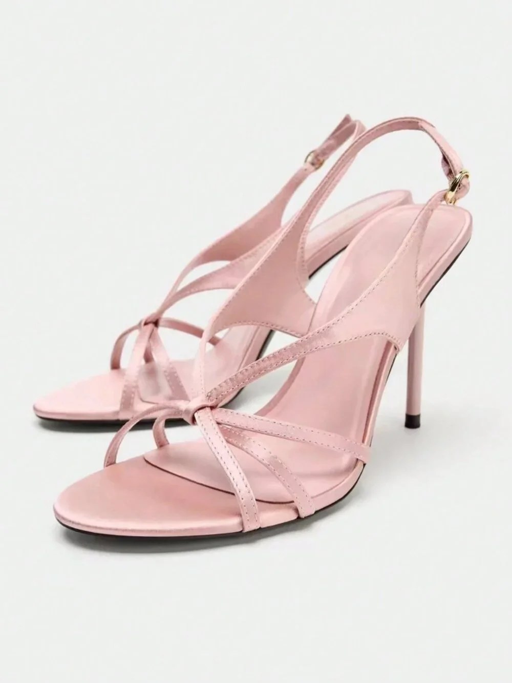 Pink Fashionable Women's Thong Strap High Heel Square Toe Sandals
